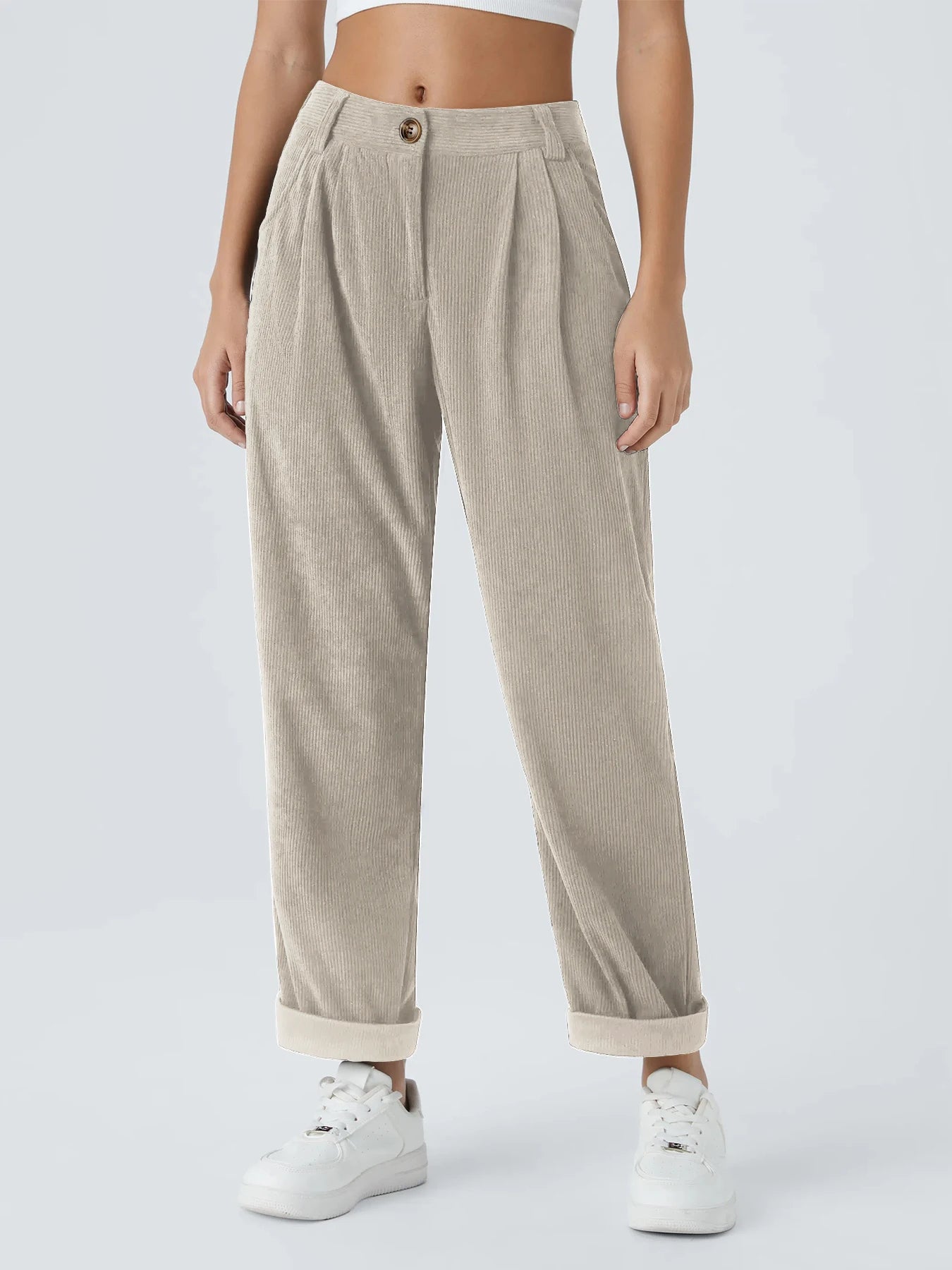 Women's new autumn and winter solid color corduroy casual suit wide-leg pants plus velvet straight pants to look slim