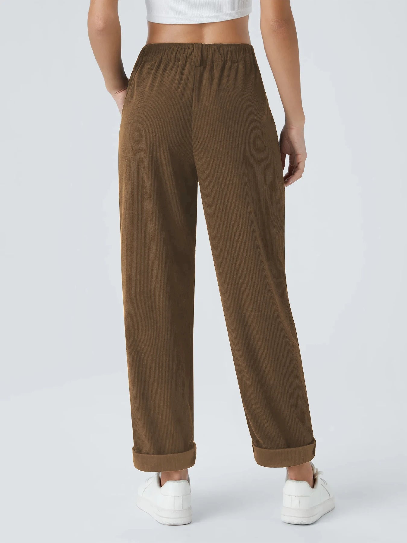 Women's new autumn and winter solid color corduroy casual suit wide-leg pants plus velvet straight pants to look slim