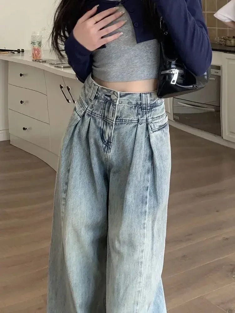 Straight Leg Women Jeans Y2K Style Slim Fit Casual Trousers High Waist Loose Baggy Pants Retro Vintage Streetwear Fashion