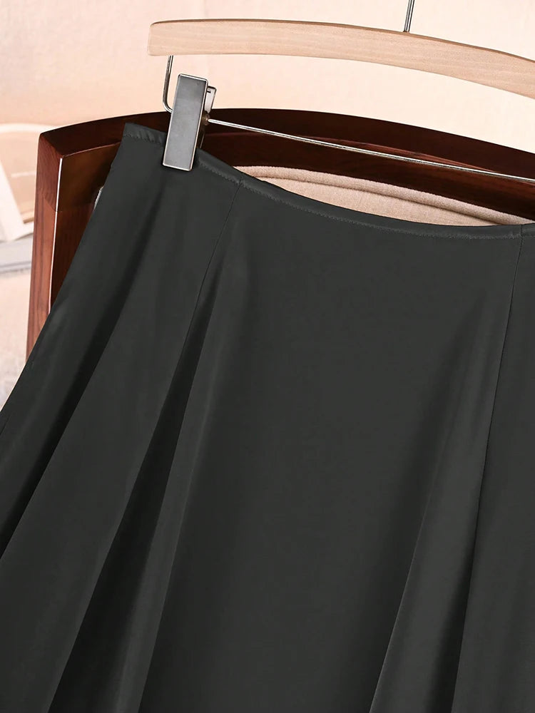 Elegant Satin A-line Long Skirts for Women High Quality Smooth Party Maxi Skirt with Pockets Y2K Lady Solid Women's Skirts