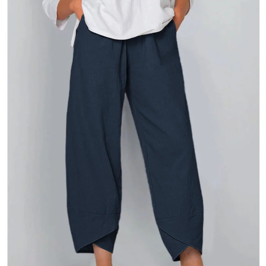 Women Cotton Linen Harem Pants Vintage Printed Wide Leg Trousers Casual Solid Pockets Harajuku High Waist Baggy Pants Joggers