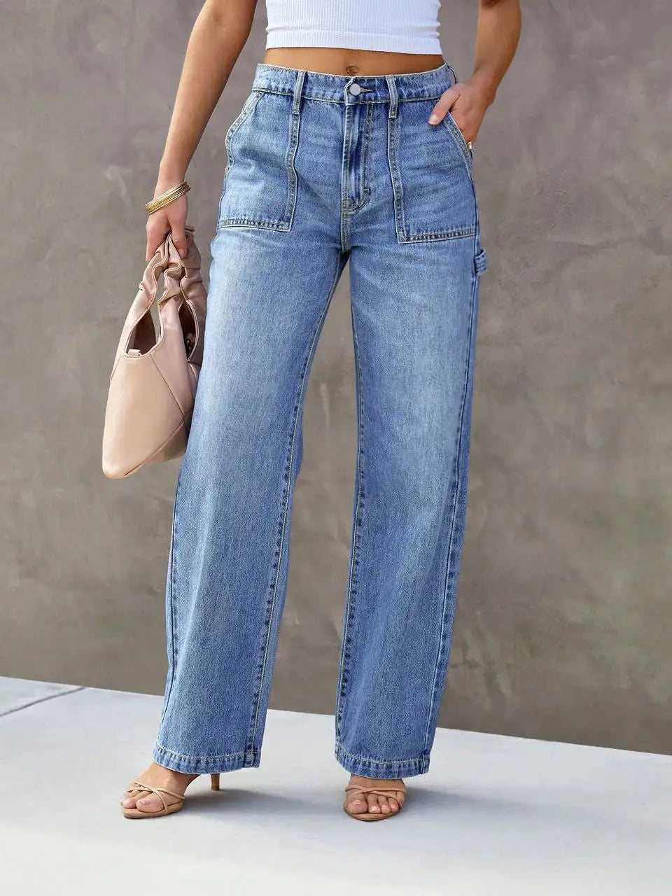Women's Light Blue Wide Leg Straight-Leg Jeans - Stylish and Comfortable Denim Pants for Effortless Fashion