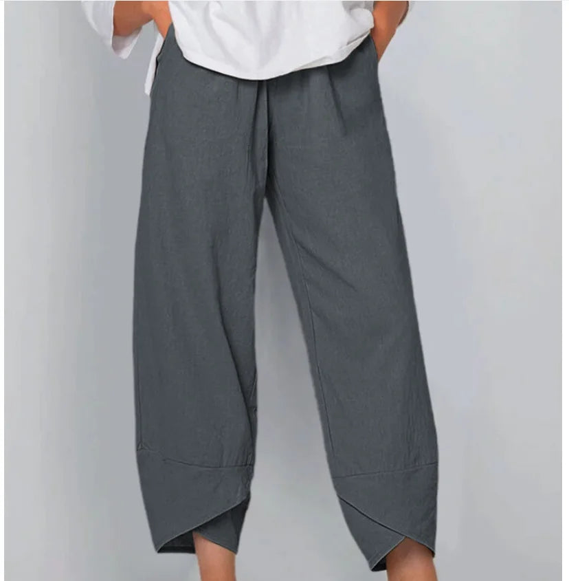 Women Cotton Linen Harem Pants Vintage Printed Wide Leg Trousers Casual Solid Pockets Harajuku High Waist Baggy Pants Joggers