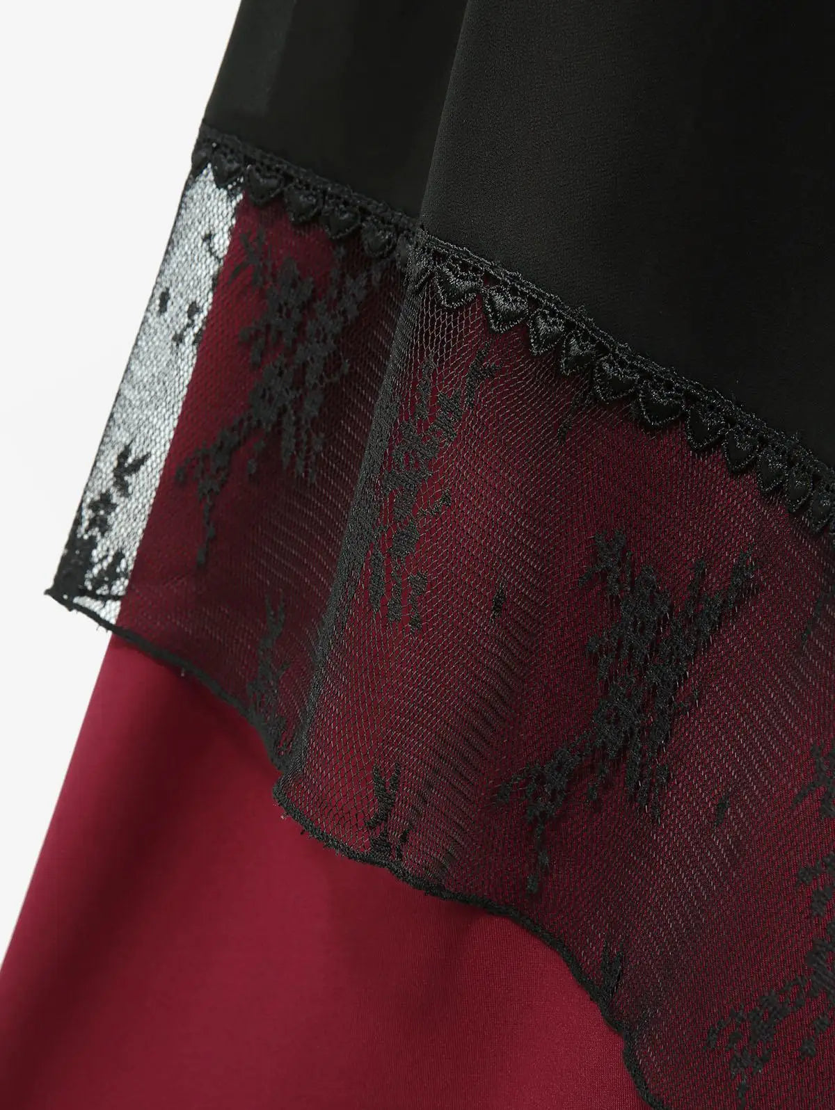 ROSEGAL Plus Size Women's Skirts Deep Red Lace Chiffon Layered Skirt Or Halloween Vampire Costume Gothic Lace Up Two Tone Skirt