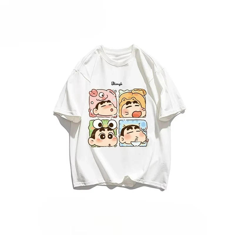 2025 New Cute Cartoon Crayon Shin-chan Pure Cotton Short Sleeve T-Shirt for Women Fashionable Trendy Style Crew Neck Fashion Top