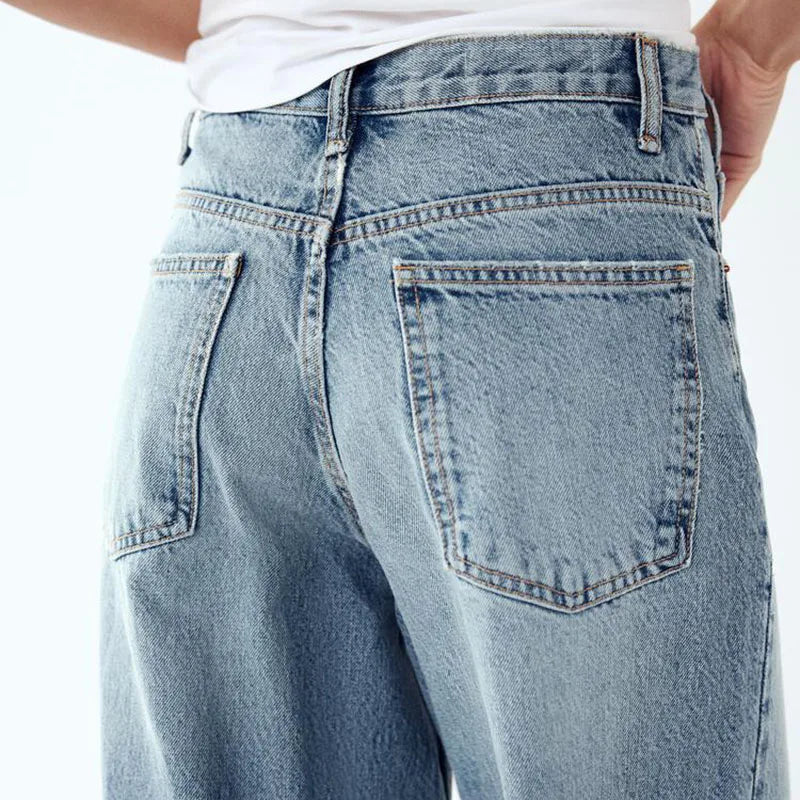 Korean Version Wide Leg Pants With Diagonal Buckle Asymmetrical Street Retro Women'S High Waisted Jeans Loose Casual Pants