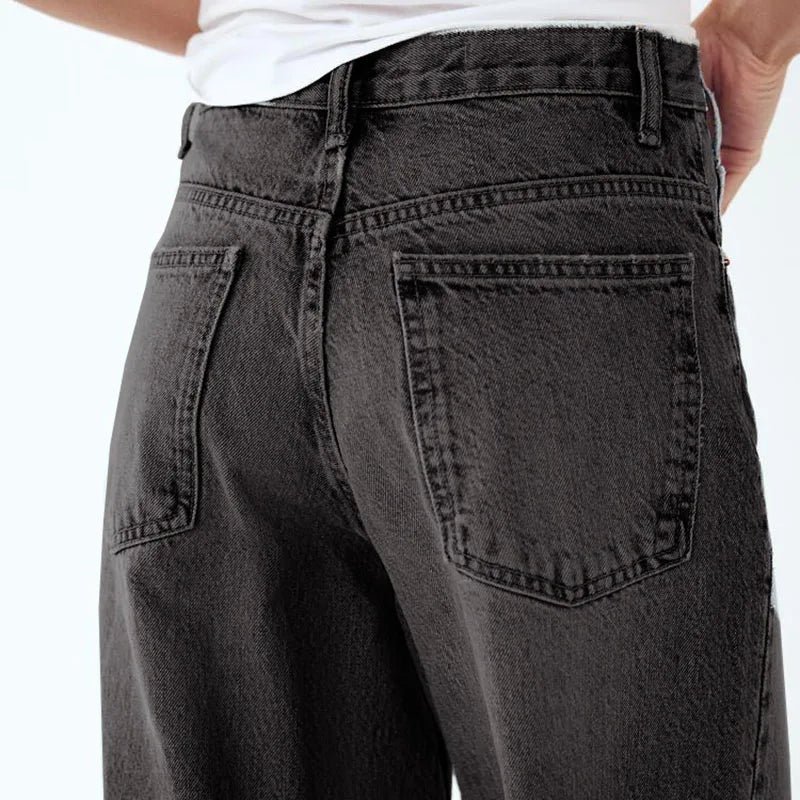 Korean Version Wide Leg Pants With Diagonal Buckle Asymmetrical Street Retro Women'S High Waisted Jeans Loose Casual Pants