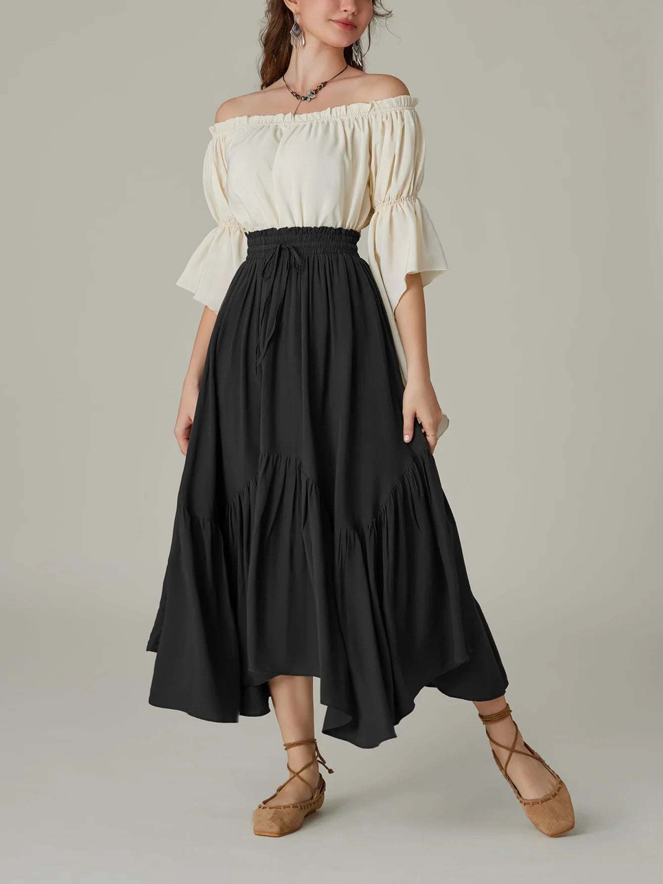 Maxi Skirts for Women High Waist Renaissance Skirt Asymmetry Black Long Skirt