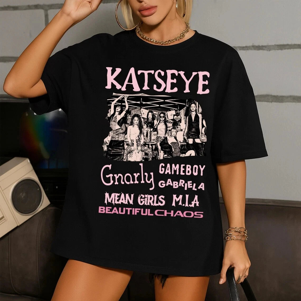 Retro Katseye Beautiful Chaos T-shirt Kpop Tee Gift for Woman Man Oversized Graphic Short Sleeve Shirt Unisex Men Women Summer