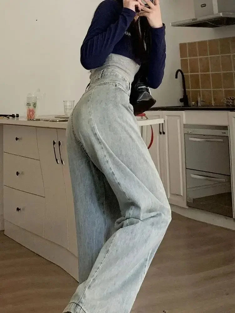 Straight Leg Women Jeans Y2K Style Slim Fit Casual Trousers High Waist Loose Baggy Pants Retro Vintage Streetwear Fashion