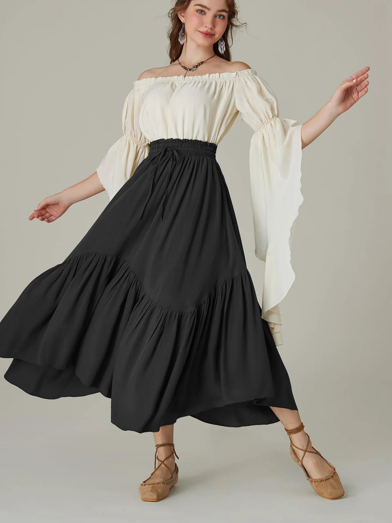 Maxi Skirts for Women High Waist Renaissance Skirt Asymmetry Black Long Skirt