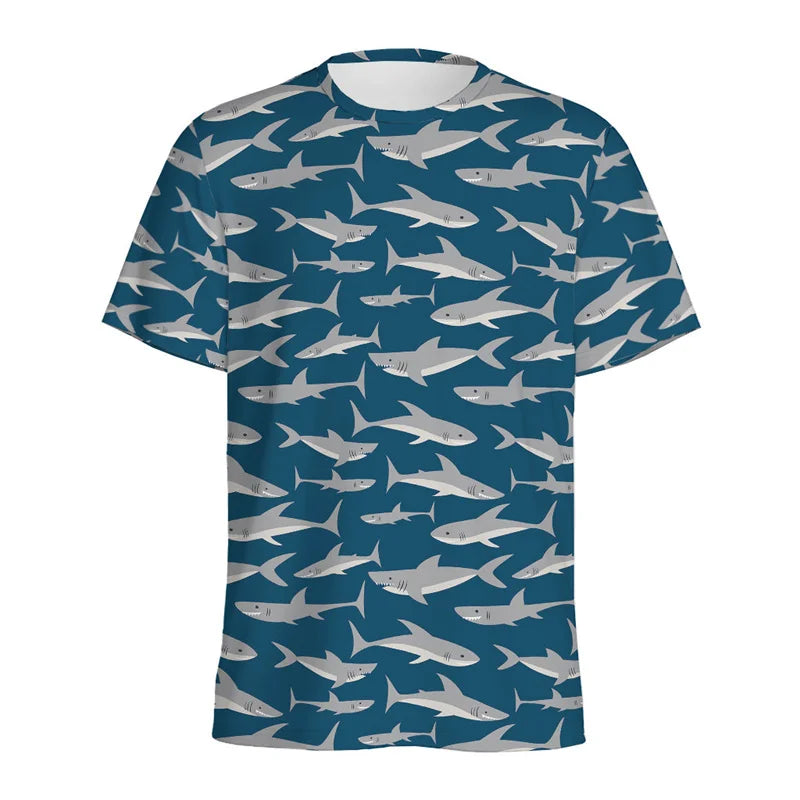 Cute Cartoon Shark 3D Printed T Shirt For Men Women Sea Animals Pattern T-Shirt Loose Short Sleeves Round Neck Tee Shirts Tops