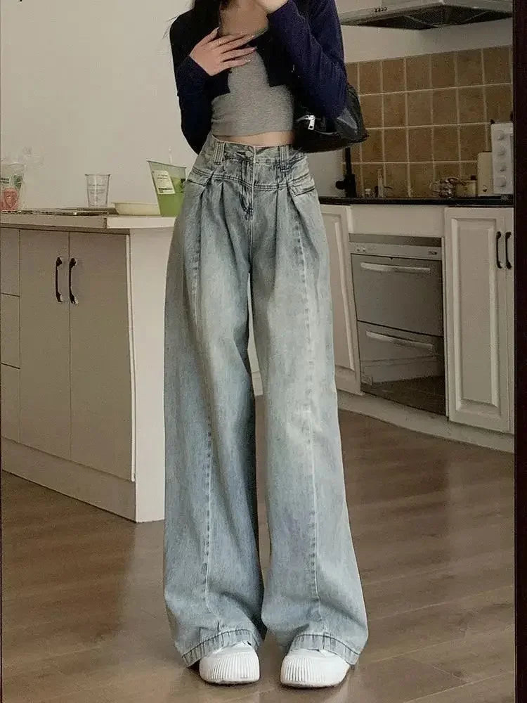 Straight Leg Women Jeans Y2K Style Slim Fit Casual Trousers High Waist Loose Baggy Pants Retro Vintage Streetwear Fashion