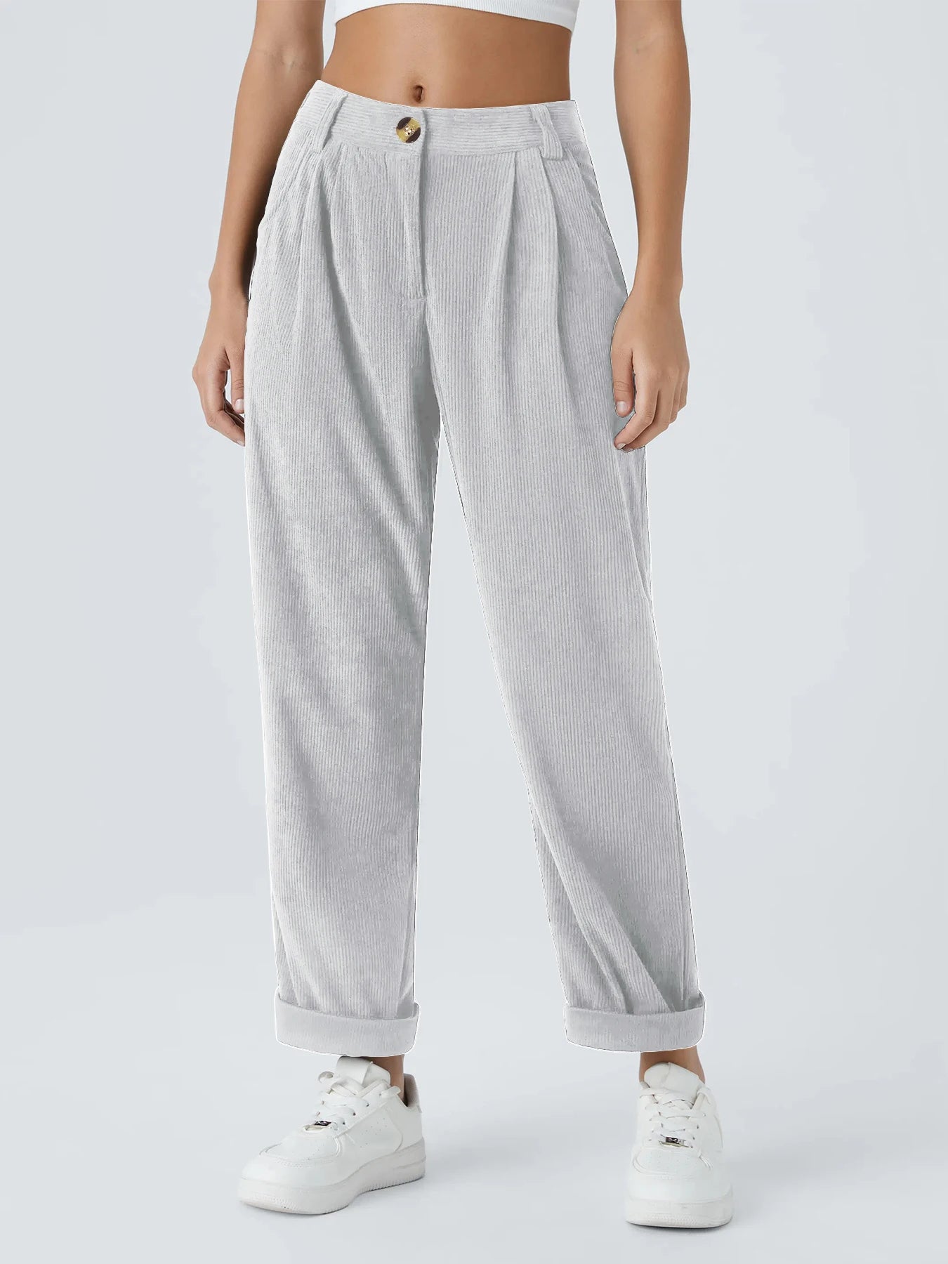 Women's new autumn and winter solid color corduroy casual suit wide-leg pants plus velvet straight pants to look slim