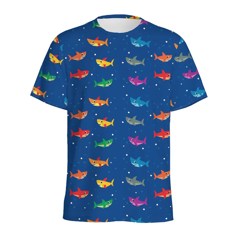 Cute Cartoon Shark 3D Printed T Shirt For Men Women Sea Animals Pattern T-Shirt Loose Short Sleeves Round Neck Tee Shirts Tops