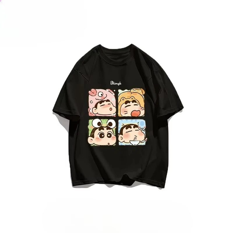 2025 New Cute Cartoon Crayon Shin-chan Pure Cotton Short Sleeve T-Shirt for Women Fashionable Trendy Style Crew Neck Fashion Top